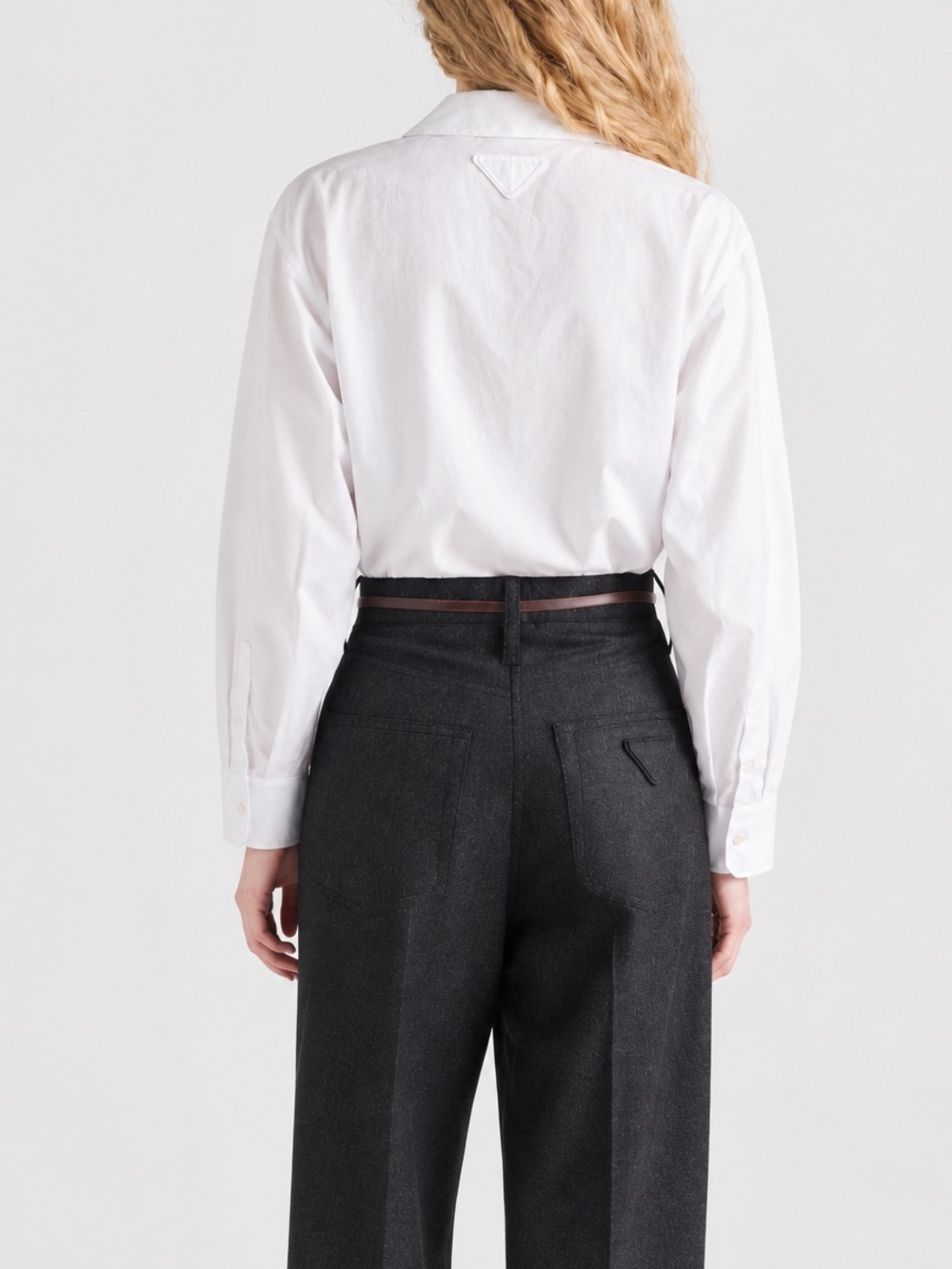 Prada Triangle Logo White Cotton Poplin Shirt